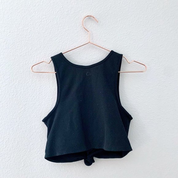 GapFit Ribbed Blackout Twist-Knot Cropped Sports Bra Black Size L - Picture 4 of 8